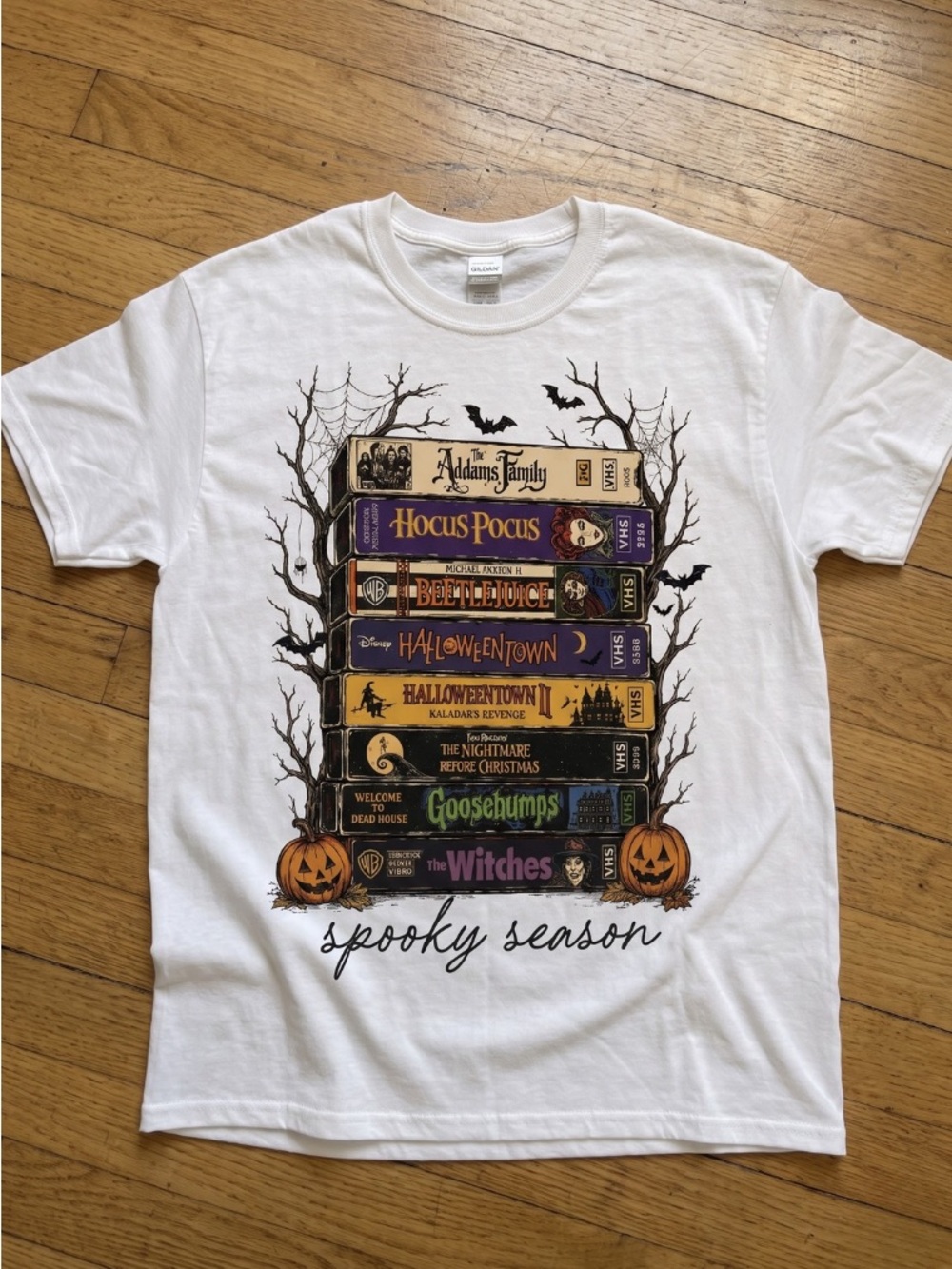 Halloween Movies VHS Tapes Spooky Season Graphic Tee Shirt